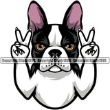 Peace Hand Sign Boston Terrier Animal Dog Portrait Doggy Face Cute Pedigree Breed Canine Clipart SVG