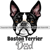 Boston Terrier Dad Dog Pup Design Element Pedigree Head Doggy Purebred K9 Vector Clipart SVG