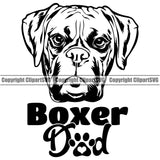 Dad Boxer Dog Animal Portrait Breed Face Cute Pup Pedigree Doggy Design Vector Clipart SVG