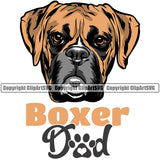 Dad Boxer Dog Animal Portrait Face Cute Pup Breed Pedigree Puppy Doggy Clipart SVG