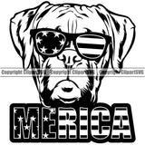 Wearing Sunglasses Merica Boxer Dog Portrait Face Cute Pup Breed Pedigree Doggy Clipart SVG
