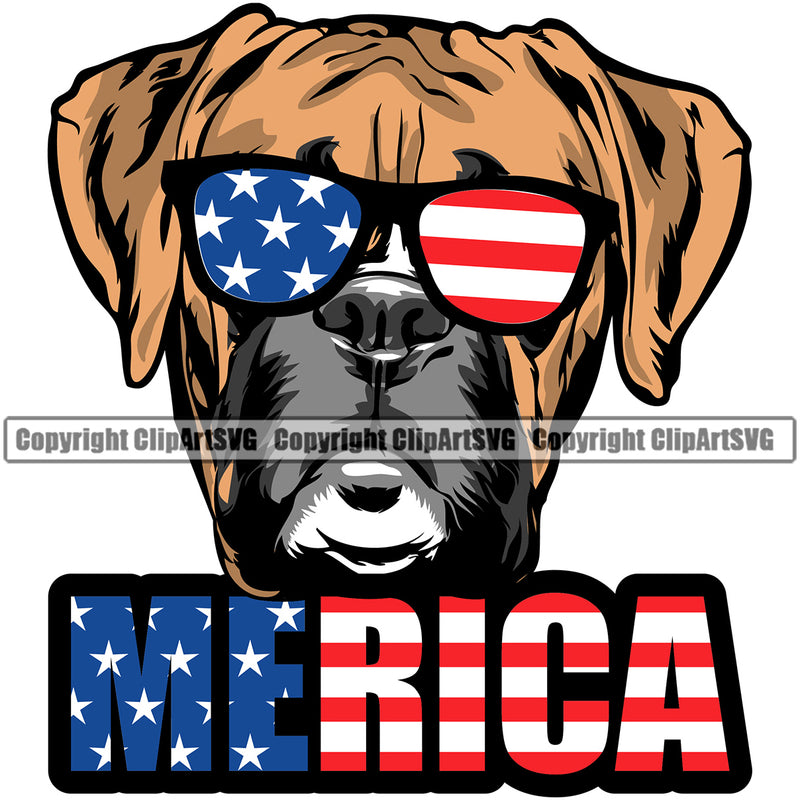 Wearing Sunglasses Merica Boxer Dog Portrait Face Cute Pup Pedigree Breed Doggy Clipart SVG