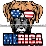 Wearing Sunglasses Merica Boxer Dog Portrait Face Cute Pup Pedigree Breed Doggy Clipart SVG
