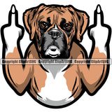 Middle Finger Boxer Dog Portrait Doggy Face Cute Pup Pedigree Breed Animal Clipart SVG