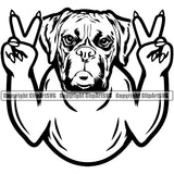 Peace Hand Sign Boxer Dog Animal Portrait  Cute Pup Pedigree Breed Doggy Face Clipart SVG