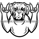 Boxer Rock And Roll Hand Sign Dog Portrait Doggy Face Cute Pup Pedigree Breed Dog Animal Clipart SVG