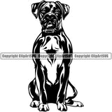 Boxer Dog Sitting Animal Portrait Doggy Puppy Cute Pup Pedigree Breed Face Clipart SVG