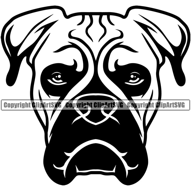 Boxer Face Head Animal Doggy Face Cute Pup Pedigree Breed Portrait Canine Clipart SVG