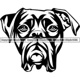 Boxer Dog Head Portrait Doggy Face Cute Pup Pedigree Breed Animal Puppy Clipart SVG
