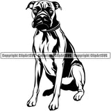 Animal Boxer Dog Sitting Portrait Doggy Face Cute Pup Pedigree Breed Clipart SVG