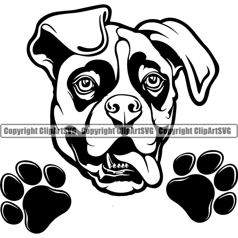 Animal Boxer Peeking Dog Portrait Doggy Face Cute Pup Pedigree Breed Clipart SVG