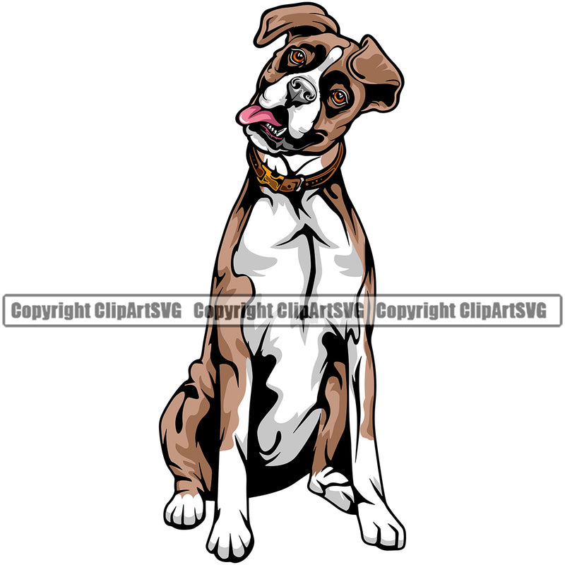 Boxer Dog Color Body Portrait Doggy Face Cute Pup Pedigree Breed Animal Clipart SVG