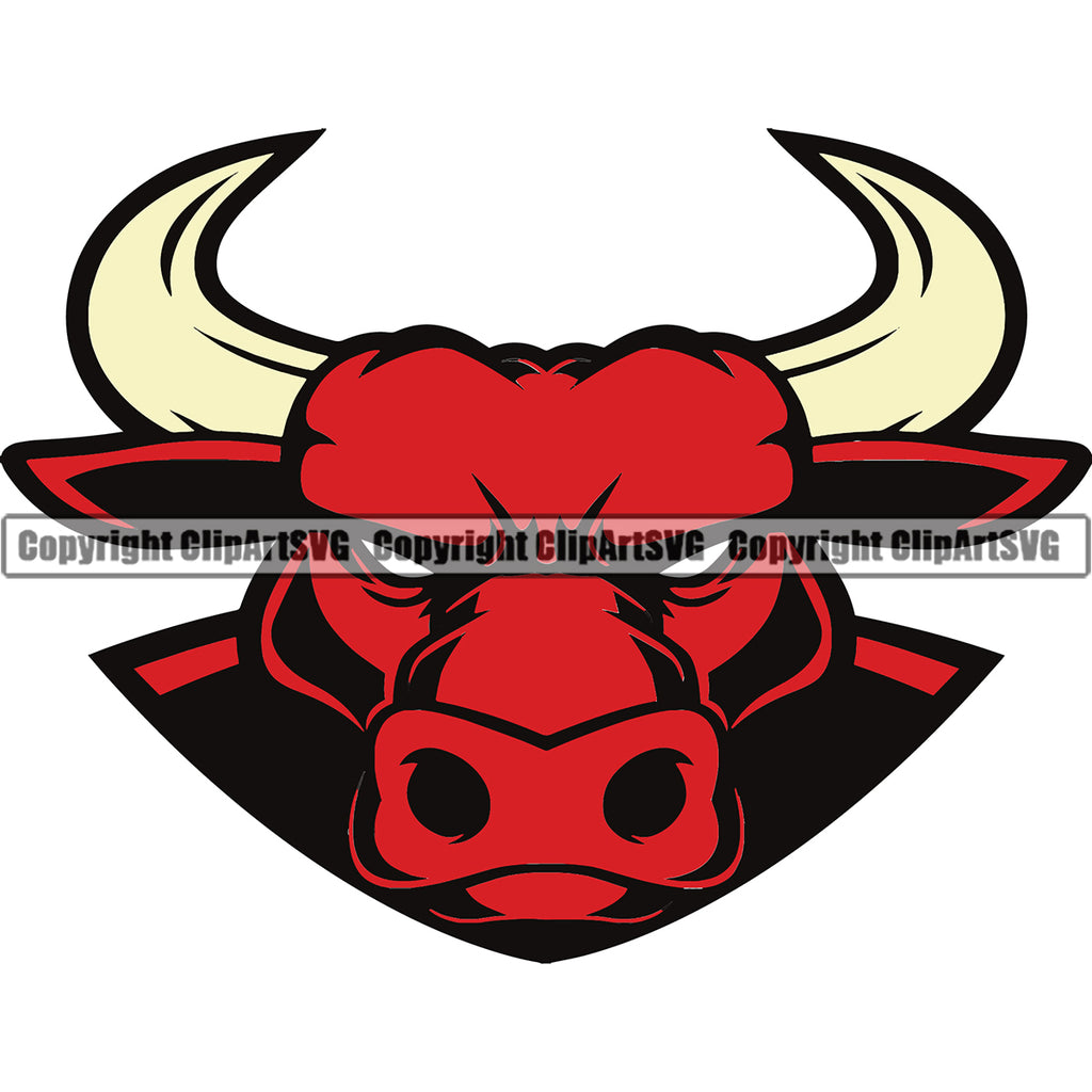 Bull Mascot School Team Animal Head Face Sport eSport Game Emblem Sign Club Badge Art Icon Label Text Design Logo Clipart SVG