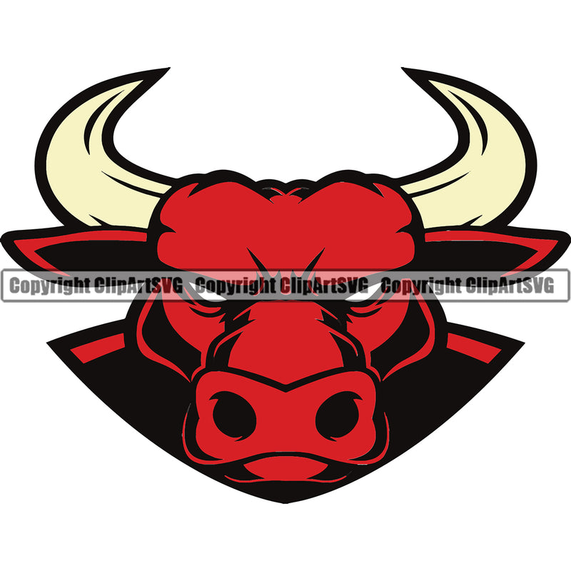 Bull Mascot School Team Animal Head Face Sport eSport Game Emblem Sign Club Badge Art Icon Label Text Design Logo Clipart SVG