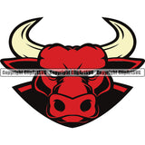 Bull Mascot School Team Animal Head Face Sport eSport Game Emblem Sign Club Badge Art Icon Label Text Design Logo Clipart SVG
