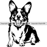 Cardigan Welsh Corgi Dog Sitting Puppy Pup Head Purebred Pedigree Doggy Face Cute Clipart SVG