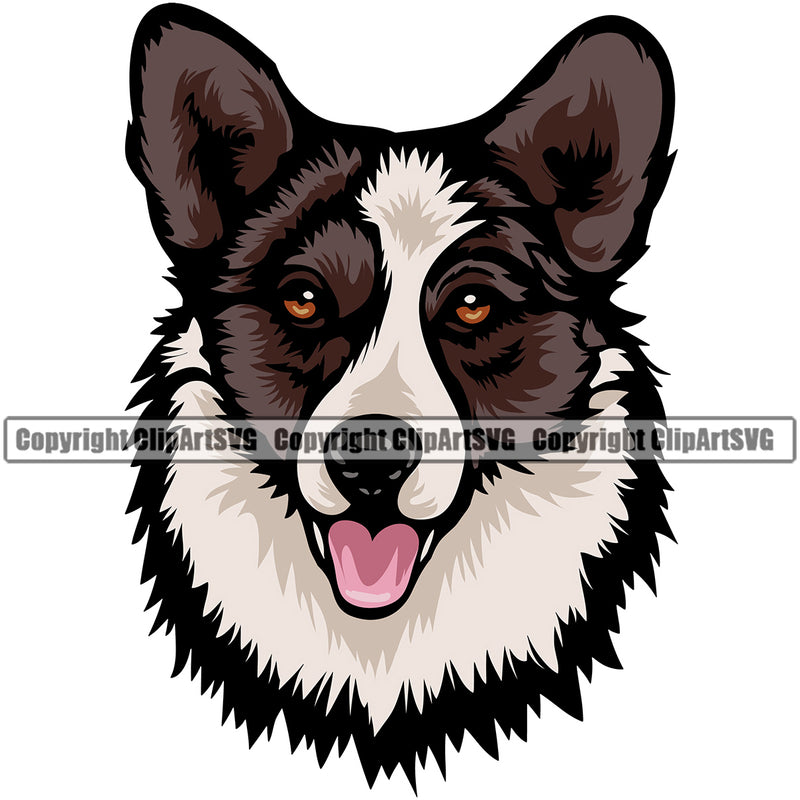 Cardigan Welsh Corgi Dog Color Head Puppy Pup Head Purebred Pedigree Animal Portrait Doggy Face Cute Clipart SVG