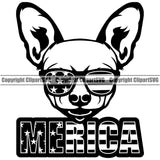 Chihuahua Dog Wearing Sunglasses Merica Text Puppy Head Purebred Pup Pedigree K9 Animal Portrait Doggy Face Cute Clipart SVG