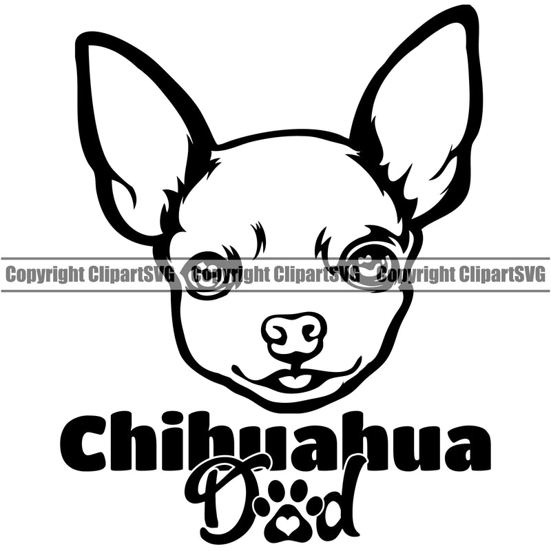 Chihuahua Dog Dad Puppy Head Purebred Pup Pedigree Animal Portrait Doggy Face Cute Clipart SVG