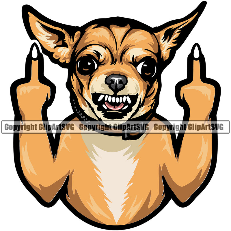 Chihuahua Dog Middle Finger Sign Puppy Head Purebred Pup Pedigree Canine K-9 K9 Animal Clipart SVG