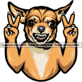 Chihuahua Dog Peace Hand Sign Puppy Head Purebred Pup Pedigree Color Canine K9 Animal Portrait Clipart SVG