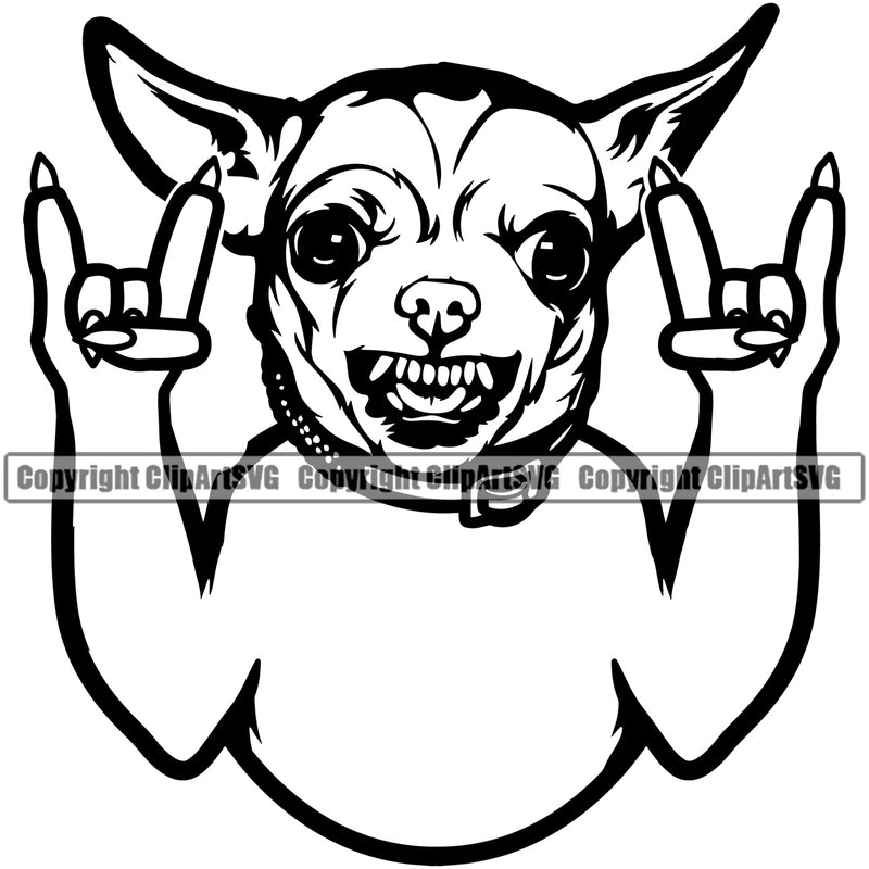 Chihuahua Dog Rock And Roll Hand Sign Puppy Head Purebred Pup Pedigree Canine K-9 K9 Animal Clipart SVG