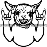 Chihuahua Dog Rock And Roll Hand Sign Puppy Head Purebred Pup Pedigree Canine K-9 K9 Animal Clipart SVG