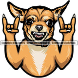 Chihuahua Dog Rock And Roll Hand Sign Yellow Color Animal Portrait Doggy Face Cute Puppy Head Purebred Pup Pedigree Clipart SVG