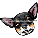 Chihuahua Dog Black Color Head Canine K-9 K9 Animal Puppy Head Purebred Pup Pedigree Clipart SVG