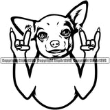 Chihuahua Dog Rock And Roll Hand Sign Puppy Head Purebred Pup Pedigree Animal Portrait Doggy Face Cute Clipart SVG