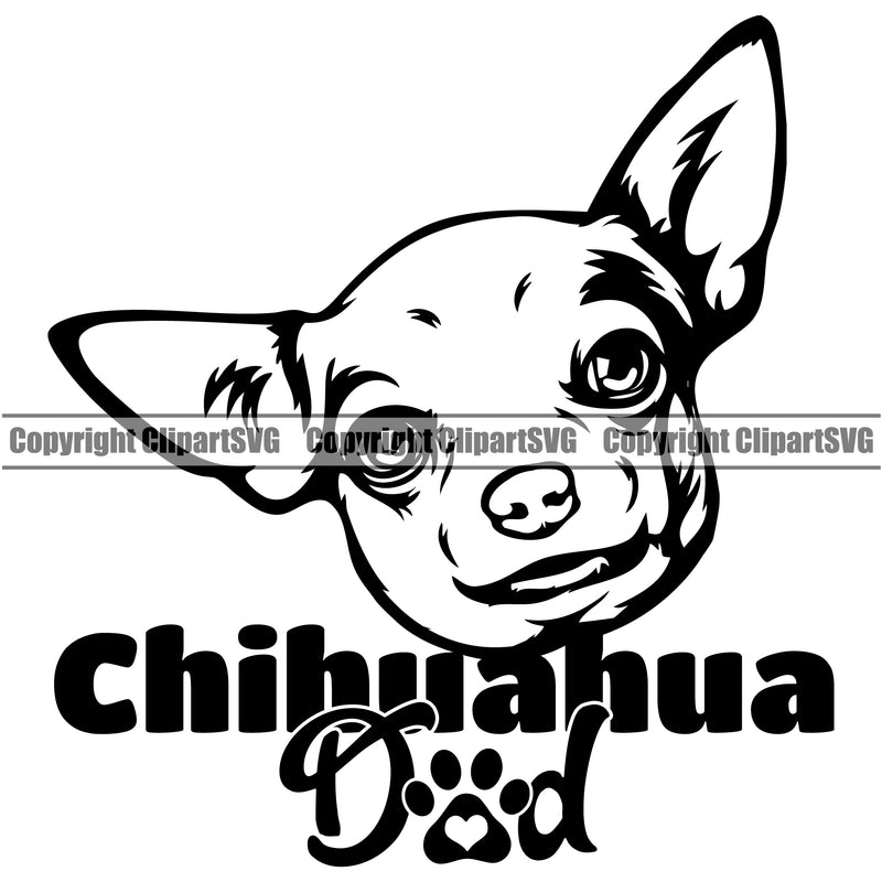 Chihuahua Dog Dad Puppy Head Purebred Pup Pedigree K9 Animal Portrait Doggy Face Cute Clipart SVG