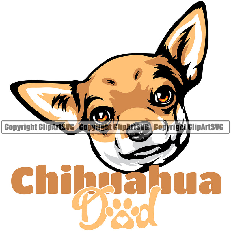Chihuahua Dog Dad Yellow Color Dog Puppy Head Purebred Pup Pedigree K9 Animal Portrait Doggy Face Cute Clipart SVG