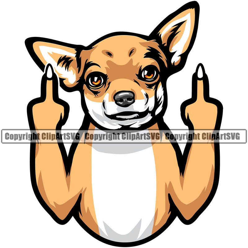 Chihuahua Dog Middle Finger Sign Color Text Purebred Pup Pedigree Head Animal Portrait Doggy Face Cute Clipart SVG