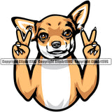 Chihuahua Dog Peace Hand Sign K9 Animal Portrait Doggy Face Cute Puppy Head Purebred Pup Pedigree Vector Clipart SVG