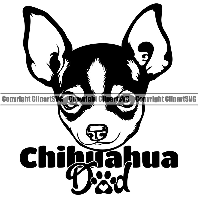 Chihuahua Dog Dad Puppy Head Purebred Pup Pedigree K9 Animal Portrait Doggy Face Cute Vector Clipart SVG