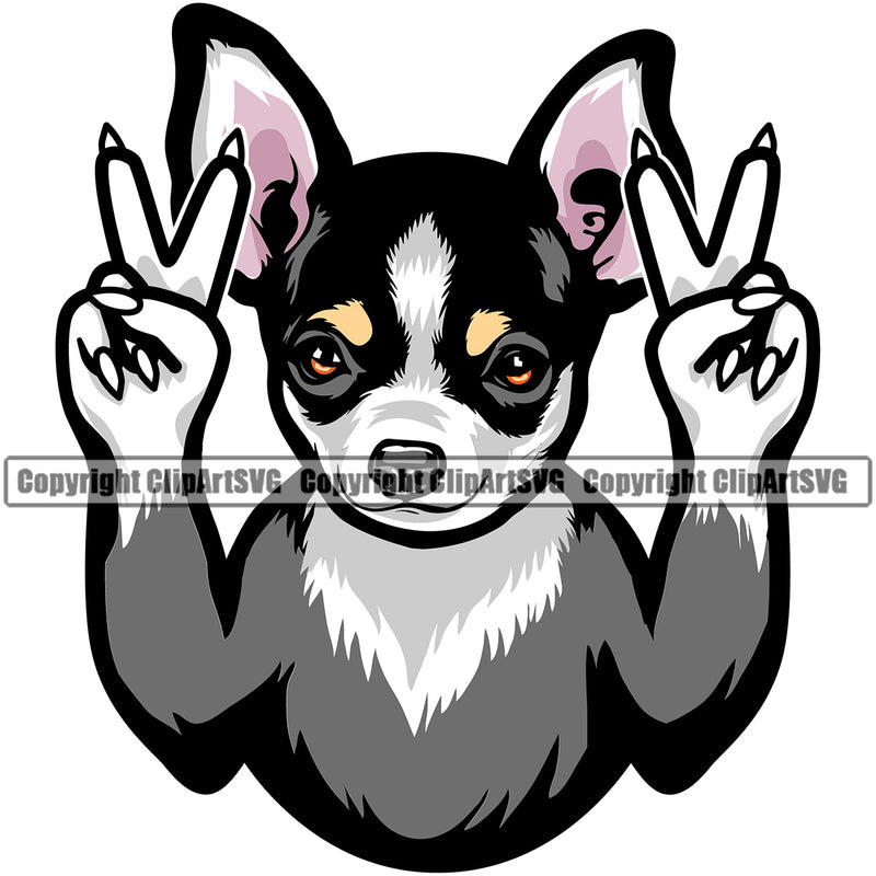 Chihuahua Dog Peace Hand Sign Vector Design Colorful Smile Face Puppy Pup Pet Purebred Pedigree Vector Clipart SVG