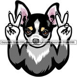 Chihuahua Dog Peace Hand Sign Vector Design Colorful Smile Face Puppy Pup Pet Purebred Pedigree Vector Clipart SVG