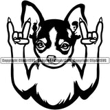Chihuahua Dog Rock And Roll Hand Sign Vector Design Smile Face Puppy Pup Purebred Pedigree Vector Clipart SVG