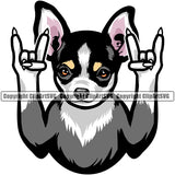 Chihuahua Dog Rock And Roll Hand Sign Vector Design Colorful Smile Face Puppy Pup Pet Purebred Pedigree Design Clipart SVG