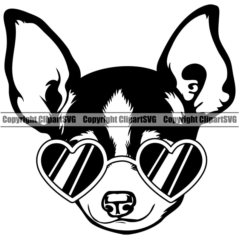 Chihuahua Dog Sun Heart Wearing Sunglasses Vector Design Happy Face Puppy Pup Pet Purebred Pedigree Vector Design Clipart SVG