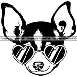 Chihuahua Dog Sun Heart Wearing Sunglasses Vector Design Happy Face Puppy Pup Pet Purebred Pedigree Vector Design Clipart SVG