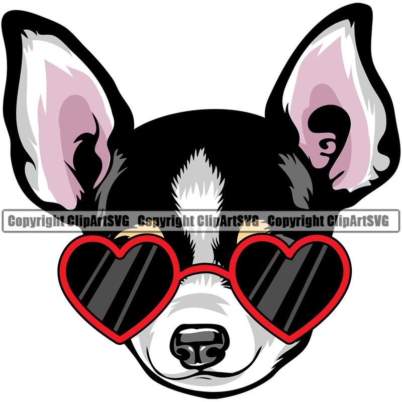 Chihuahua Dog Sun Heart Wearing Red Sunglasses Vector Design Happy Face Puppy Pup Pet Purebred Pedigree Vector Clipart SVG