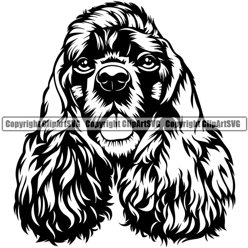 Cocker Spaniel Dog Head Vector Design With Long Hair Happy Face Puppy Pup Pet Purebred Pedigree Design Clipart SVG