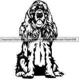 Cocker Spaniel Dog Sitting Vector Design With Long Hair Happy Face Puppy Pup Pet Purebred Pedigree Vector Clipart SVG