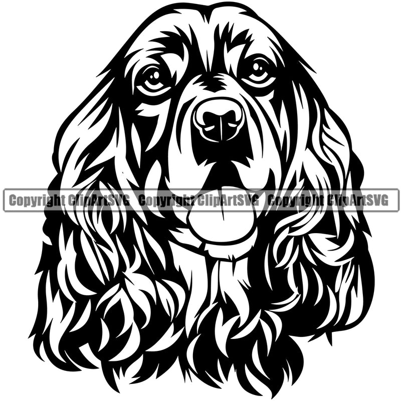 Cocker Spaniel Dog Head Vector Design With Long Hair Happy Smile Face Puppy Pup Pet Purebred Pedigree Design Element Clipart SVG
