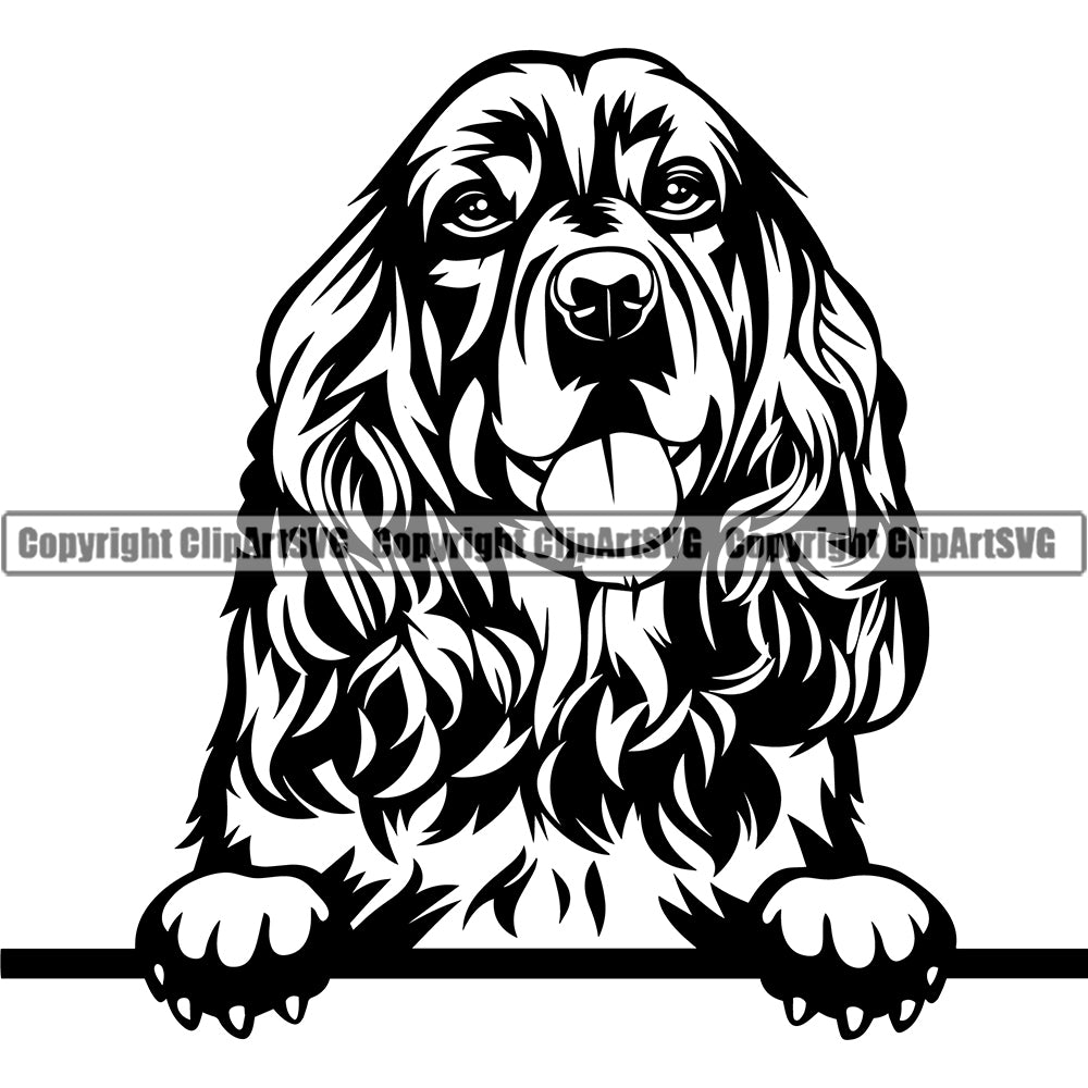 Cocker Spaniel Dog Peeking Vector Design With Long Hair Happy Smile ...