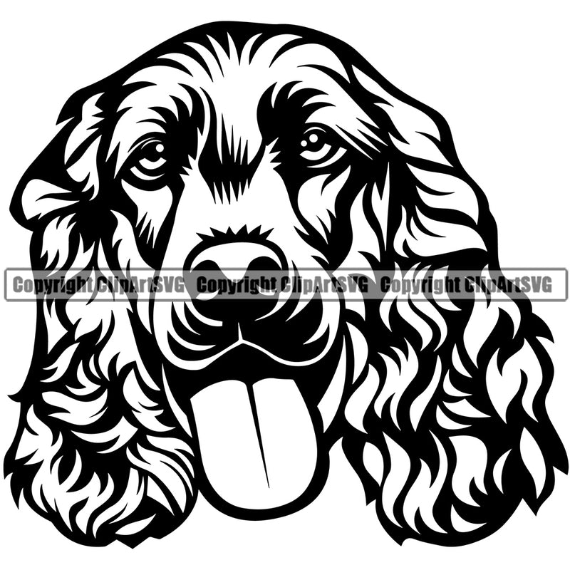 Cocker Spaniel Dog Head Vector Design With  Long Hair Happy Face Puppy Pup Pet Purebred Pedigree Vector Clipart SVG