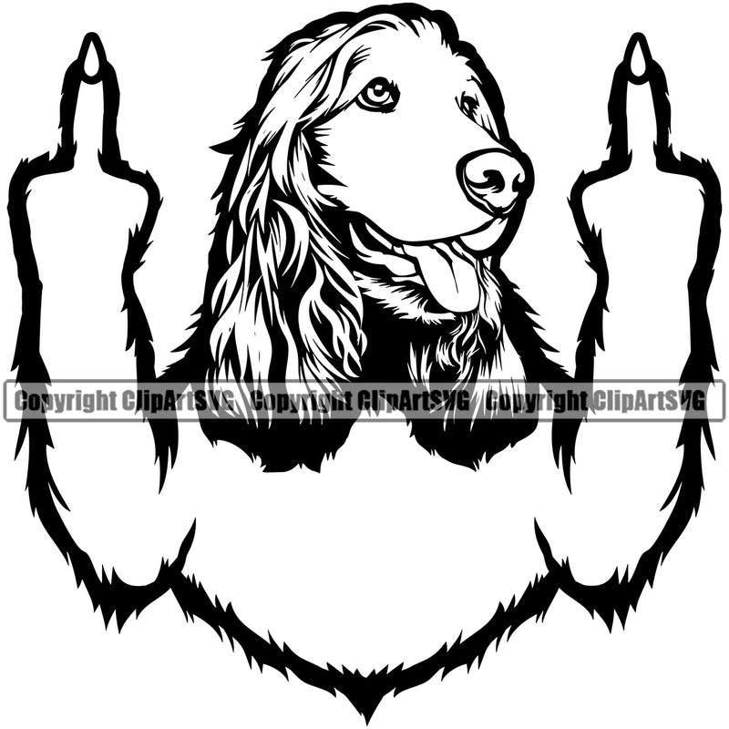 Cocker Spaniel Dog Middle Finger Sign Vector Design With Long Hair Happy Face Puppy Pup Pet Purebred Pedigree Design Clipart SVG