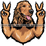 Cocker Spaniel Dog Peace Hand Sign Vector Design Colorful With Long Hair Happy Face Puppy Pup Pet Purebred Pedigree Vector Portrait Clipart SVG
