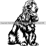 Cocker Spaniel Dog Sitting Vector Design With Long Hair Happy Face Puppy Pup Pet Purebred Pedigree Vector Clipart SVG